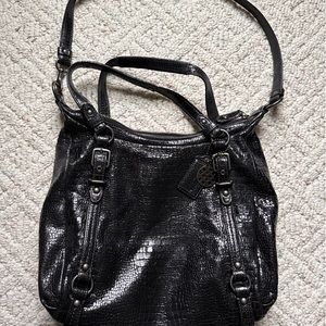 Black Textured Leather Crossbody